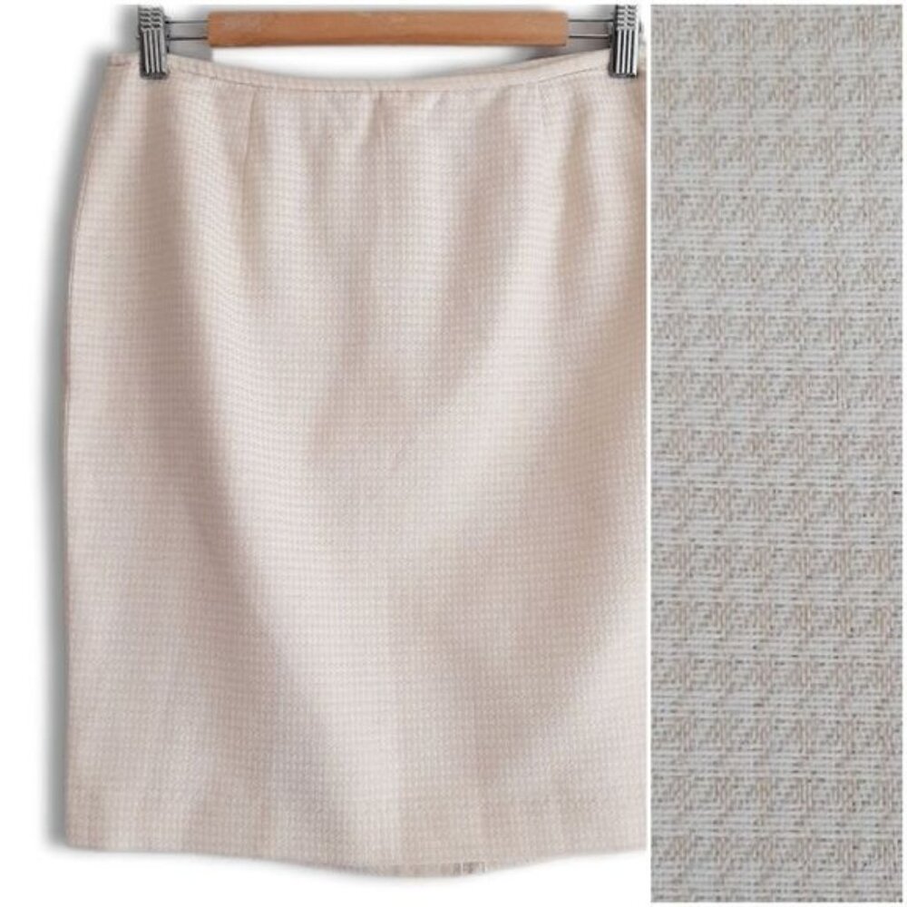 CALVIN KLEIN / NWOT Houndstooth Metallic Cream Knee Length Pencil Skirt Sz 8 P